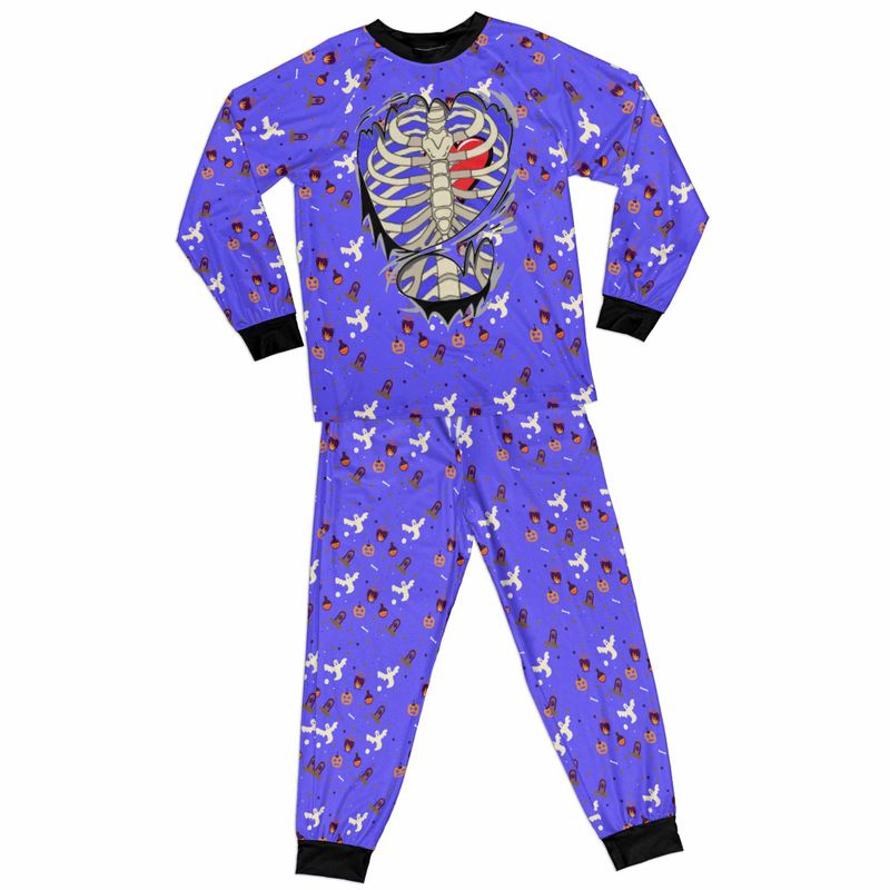 Skeleton Blue All-over Print Adult Raglan Pajamas Set