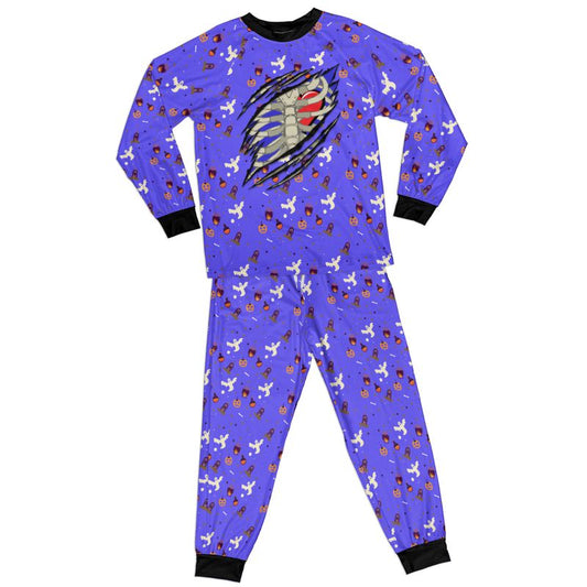Skeleton Blue All-over Print Kid Raglan Pajamas Set