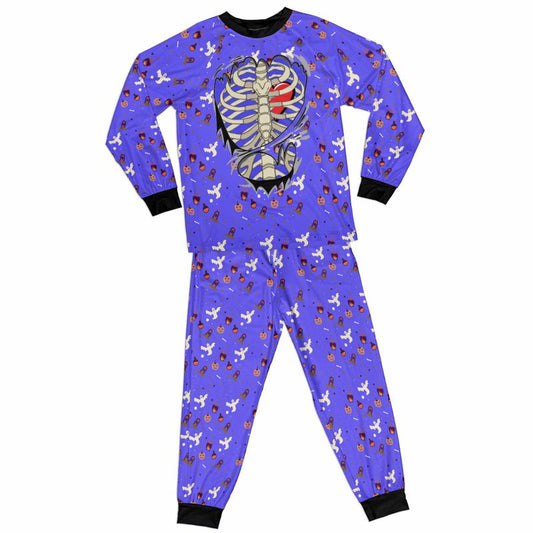 Skeleton Blue All-over Print Kid Raglan Pajamas Set