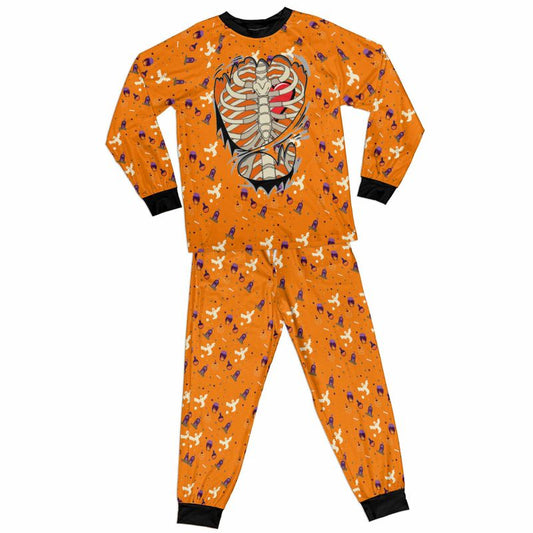 Skeleton Orange All-over Print Adult Raglan Pajamas Set