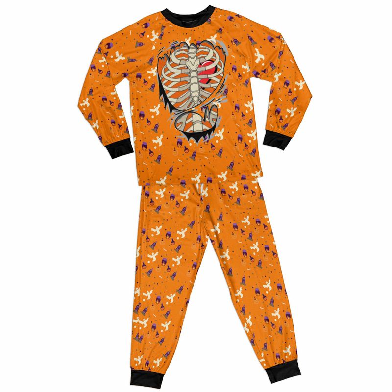 Skeleton Orange All-over Print Kid Raglan Pajamas Set